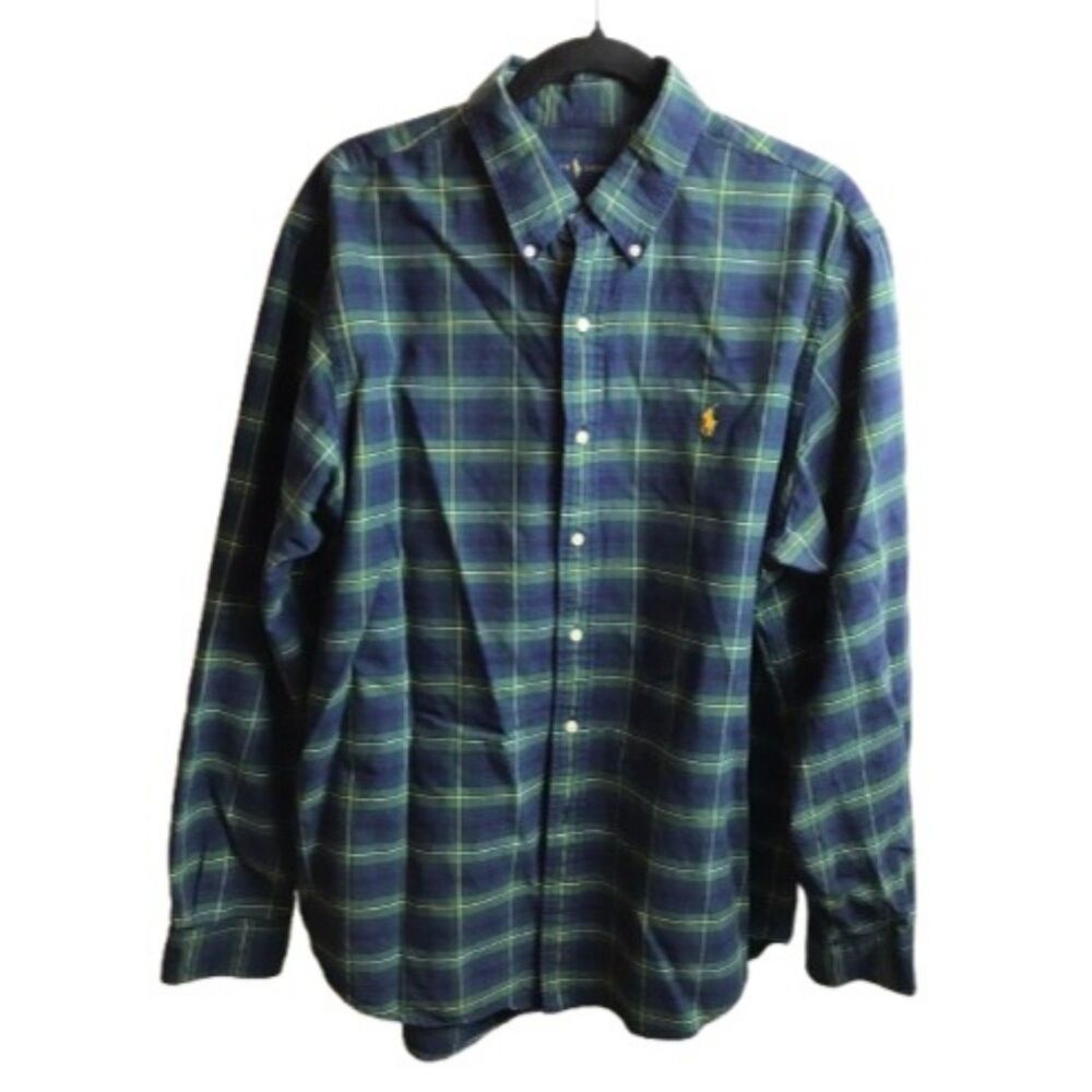 Ralph Lauren Mens XL Blue Green Plaid Button Down Shirt 100% Cotton Long Sleeve
